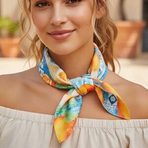 Scarf  HEADBAND Hair Tie ⭐️NWT "Summer in Paris" Blue Orange White COLOR